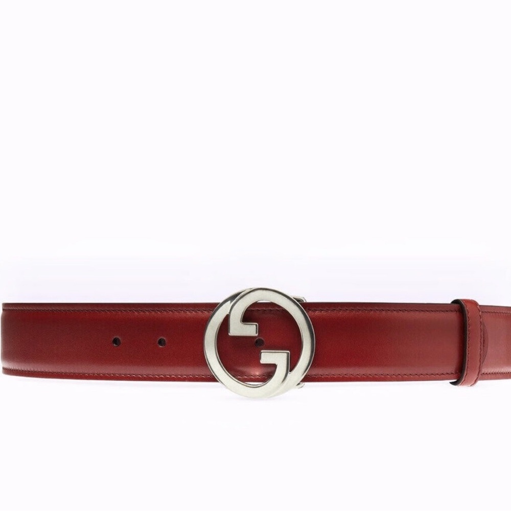 Gucci Red Leather Belt with Silver Buckle